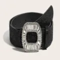 Black glitter rhinestone buckle wide belt for women, elegant fashion dress accessory winter. - Sequin Embellishment Style / 105cm / Black