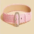 Pink lace waist belt with rhinestone buckle, stylish decorative strap for women dresses. - Pink Belt Pink Lace (2 Rows Rhinestones) / 2.8cm Rhinestone Buckle