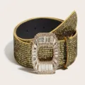 Women gold rhinestone crystal buckle wide belt luxury dress belt sparkling accessory new - Sequin Embellishment Style / 105cm / Gold