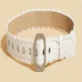 White lace decorative belt with rhinestone buckle and metal eyelets for women dress skirt - White Belt White Lace (2 Rows Rhinestones) / 2.8cm Rhinestone Buckle