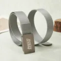 Grey nylon canvas tactical belt with metal buckle, casual utility waist strap for daily. - Standard Type / Gray