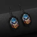 Gothic black oval bat earrings for women, vintage stained glass style fashion jewelry main item. - Bat