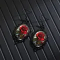 Gothic vintage red rose earrings, black oval alloy drop earrings for women fashion. - Rose