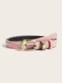 Cintura elegante sottile rosa in ecopelle con fibbia color bronzo vintage, accessorio moda. - Set di 2 pezzi / Rosa Coccodrillo