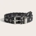 Cintura in denim stile punk con occhielli a stella e fibbia in metallo per jeans. - Nero (1751) / 100cm