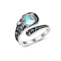 Vintage octopus silver open ring featuring a glowing moonstone and detailed marine animal motifs. - Open Adjustable / Octopus Style (Octopus Ring)