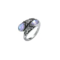 Vintage Victorian style silver moonstone spoon ring with teardrop stones bohemian jewelry - Open Adjustable / Silver