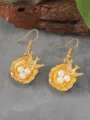 Gold swallow bird's nest pearl earrings, forest style boho dangle earrings for women gift. - Gold