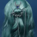Silver vintage witch hairpin with blue rhinestone and chain, perfect for retro gothic hairstyles. - Blue