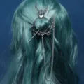 Gothic Witch Hair Pin Silver Crescent Moon Hair Fork Rhinestone Chain Hair Accessory - White