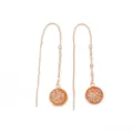 Long threader earrings with round orange druzy pendant, rose gold tone fashion jewelry. - Orange