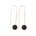 Elegant long gold chain earrings featuring black round druzy pendant stylish modern jewelry - Black