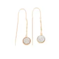 Gold long threader earrings with round druzy pendant, elegant fashion jewelry for women. - Gray