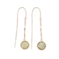 Close-up of rose gold long chain earrings featuring sparkling druzy round stone pendants for elegant style. - Gold