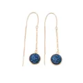 Elegant gold-plated long chain earrings featuring sparkling blue druzy round pendant design. - Dark Blue