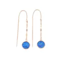 Elegant rose gold long threader earrings with blue druzy round pendant for women daily wear. - Light Blue