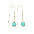 Gold-plated long chain ear threads with sparkling turquoise druzy circular crystal pendants. - Light Green