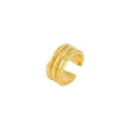 Detail shot of a minimalist gold triple band ear cuff, sleek geometric design without piercing. - Three Layer Line Style (1435) / Gold