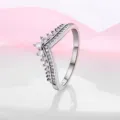 Stunning S925 silver V-shaped wishbone pave zirconia ring for women delicate jewelry gift - Size 6 / Platinum