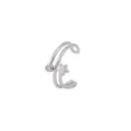 Silver double band star ear cuff detail shot, geometric non-pierced cartilage clip jewelry. - Double Layer Star Rhinestone Style (1443) / Silver