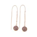 Rose gold long chain earrings with purple drusy round pendant, elegant fashion jewelry for women. - Coffee