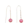 Rose gold long threader earrings featuring sparkling pink round druzy pendants for women. - Rose Red