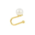 Gold-toned U-shaped metal ear cuff featuring an elegant white pearl and bead detail for non-pierced ears. - Gold (Pearl Style)