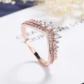 Elegant rose gold plated crown V-shaped ring sparkling cubic zirconia dainty finger jewelry - Size 6 / Rose Gold