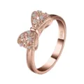 Elegant rose gold cubic zirconia bow ring, delicate hollow 3d ribbon design jewelry for women. - Size 5 / Rose Gold