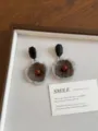 French vintage resin flower drop earrings with geometric studs, unique niche floral jewelry. - Contrast Color Flower Style (EH3112)