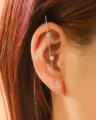 Silver tone diagonal bar ear cuff with rhinestone studs for women fashion jewelry - Silver Three Rhinestones Style