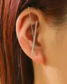 Minimalist geometric ear cuff silver tone pave crystal slant bar piercing style ear pin - Criss-Cross Silver