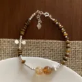 Retro brown tiger eye beaded bracelet featuring 925 silver and adjustable design. - Tiger Eye Beaded Style (SL0784)