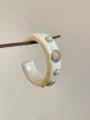 Resin shell pearl cuff bracelet detail, beige marble texture wide bangle aesthetic jewelry - Shell Pearl Marble Bangle (代SL0435A)
