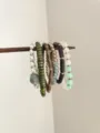 Vintage multi-layer beaded stackable bracelets set with mixed natural stones and wood. - Green Wood Piece Vintage Style
