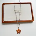 Vintage sweet-cool long sweater chain necklace with cross beads and orange flower pendant. - Brown Flower Necklace (Chain Style) (XL4900A)