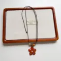 Detailed view of vintage flower beaded long necklace sweater chain accessory for women - Brown Flower Necklace (Wax Rope Style) (XL4900C)