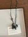 Collana con ciondolo gatto nero in resina stile retrò con catena maglione regolabile. - Collana Gatto Nero (XL5145A)