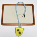 Leather sunglasses holder necklace lanyard, stylish yellow shield pouch with blue cord. - Sunflower Glasses Clip Necklace (XL3830A) / Yellow