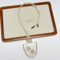 Retro Maillard leather glasses holder necklace with embroidered shield pendant and long cord. - Sunflower Glasses Clip Necklace (XL3830C) / White