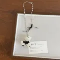 Cute pearl beaded cartoon rabbit necklace with black bow long sweater chain aesthetic jewelry - Black Bear Style (XL4960C)