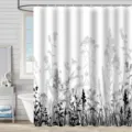 Modern waterproof bathroom shower curtain with gray botanical wildflower print - 90x180cm / Black and Gray Plant Silhouettes (xiao1740)