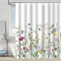Detail of watercolor floral botanical pattern on a white waterproof shower curtain. - 90x180cm / Multicolor Watercolor Floral Pattern(3a)