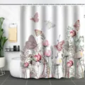 Floral and butterfly 3D printed shower curtain in a modern white bathroom scene - 90x180cm / Pink Tulip & Butterfly Pattern(xf194)