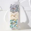 Pack of six kids floral fabric bow hair clips on white display card for girls - Purple Floral Style (1) / 6-Piece Set / Purple Floral/Openwork Set