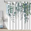 Fresh green botanical leaves printed waterproof shower curtain in bathroom - 90x180cm / Green Eucalyptus Leaves Pattern (yj422)