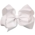 Classic large 8-inch white grosgrain ribbon hair bow clip for girls' accessories - White (Color 029)