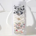 Set of 6 floral and white textured fabric bow hair clips for baby girls - Vintage Floral Polka Dot Style (3) / 6-Piece Set / Black White Floral/Polka Dot/Red Yellow Set