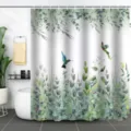 Vibrant 3D hummingbird and eucalyptus leaves print waterproof shower curtain in bathroom - 90x180cm / Eucalyptus and Hummingbird (xh267)