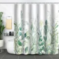 Detail view of a waterproof botanical shower curtain with eucalyptus leaf print design. - 90x180cm / Eucalyptus Leaf Pattern (xh58)